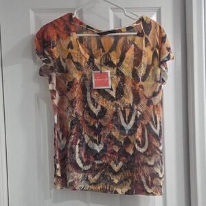 ❤️NWT❤️ Rave Women's Multicolor Feather Print Blouse